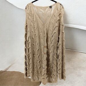 Unbranded Tan Knot Silk Blend Crochet Knit Coastal Cardigan Beach Coverup Size M